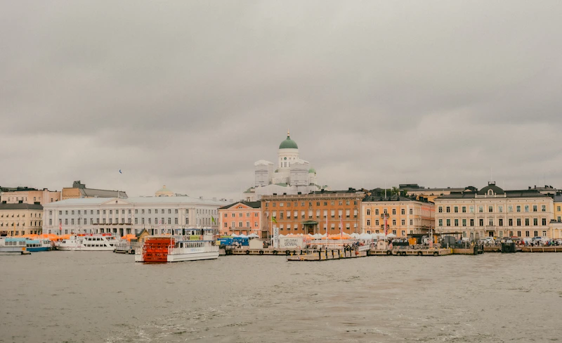 City skyline with boats on the water