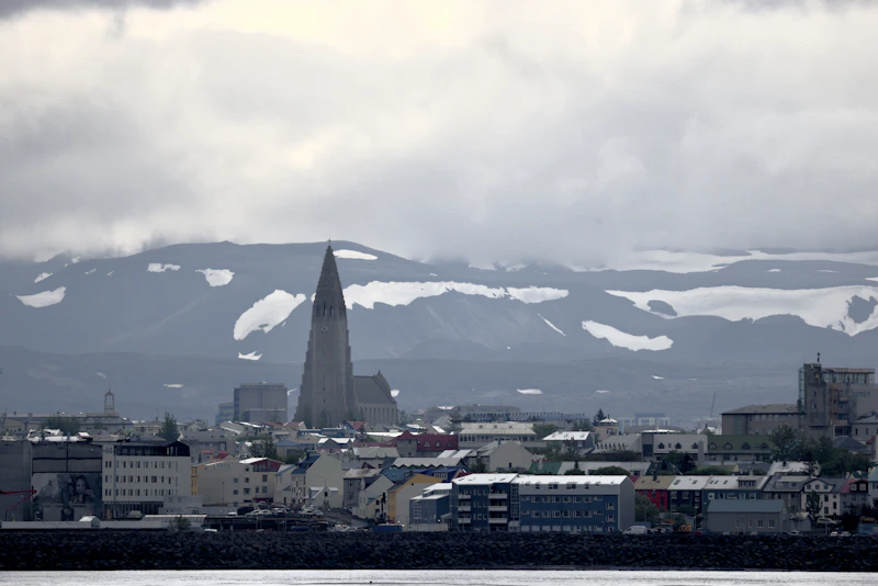 a view of a city with mountains in the background